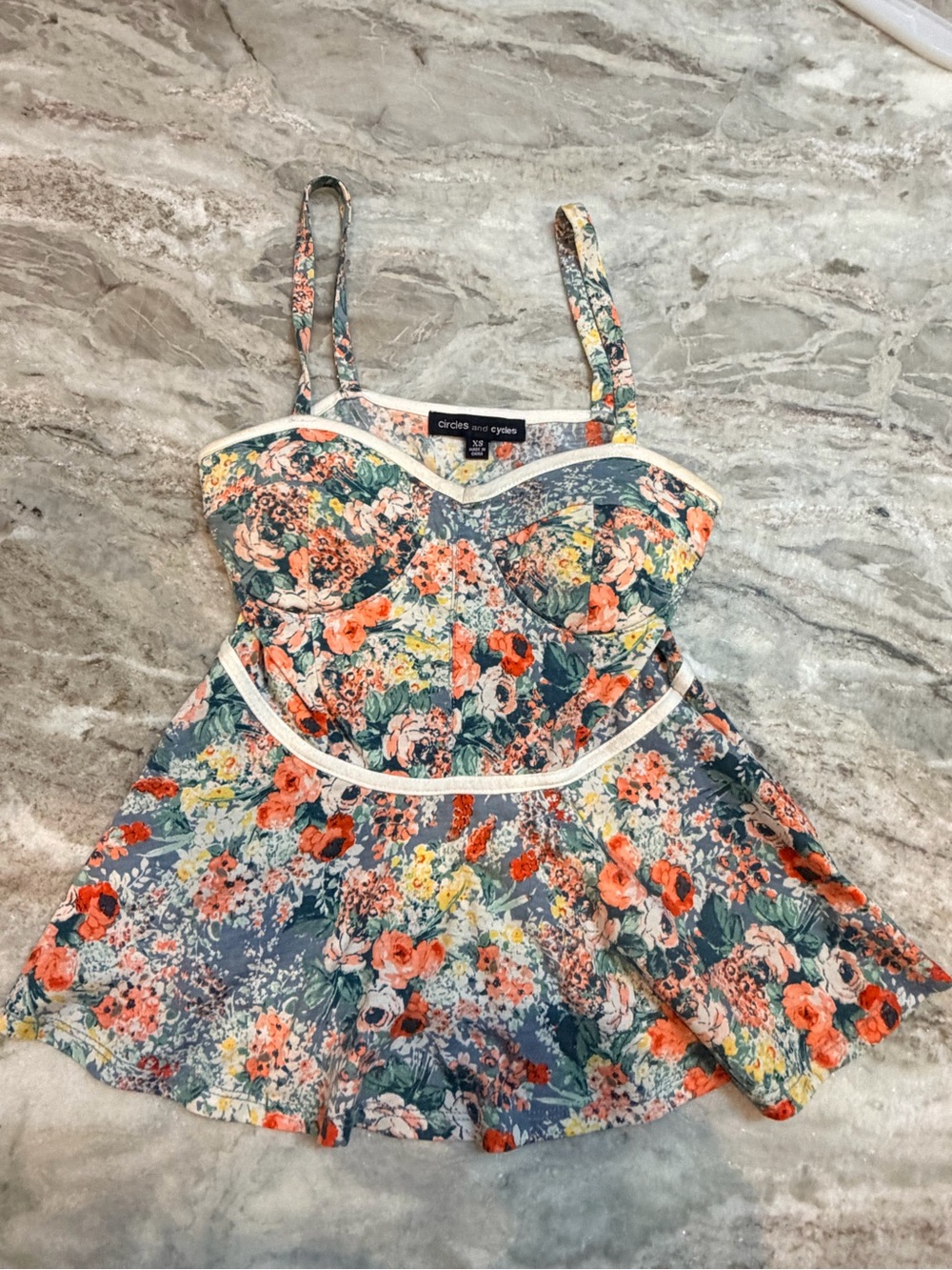 Circles and Cycles Floral Bustier Peplum Cami Top XS Cottagecore Corset Tank